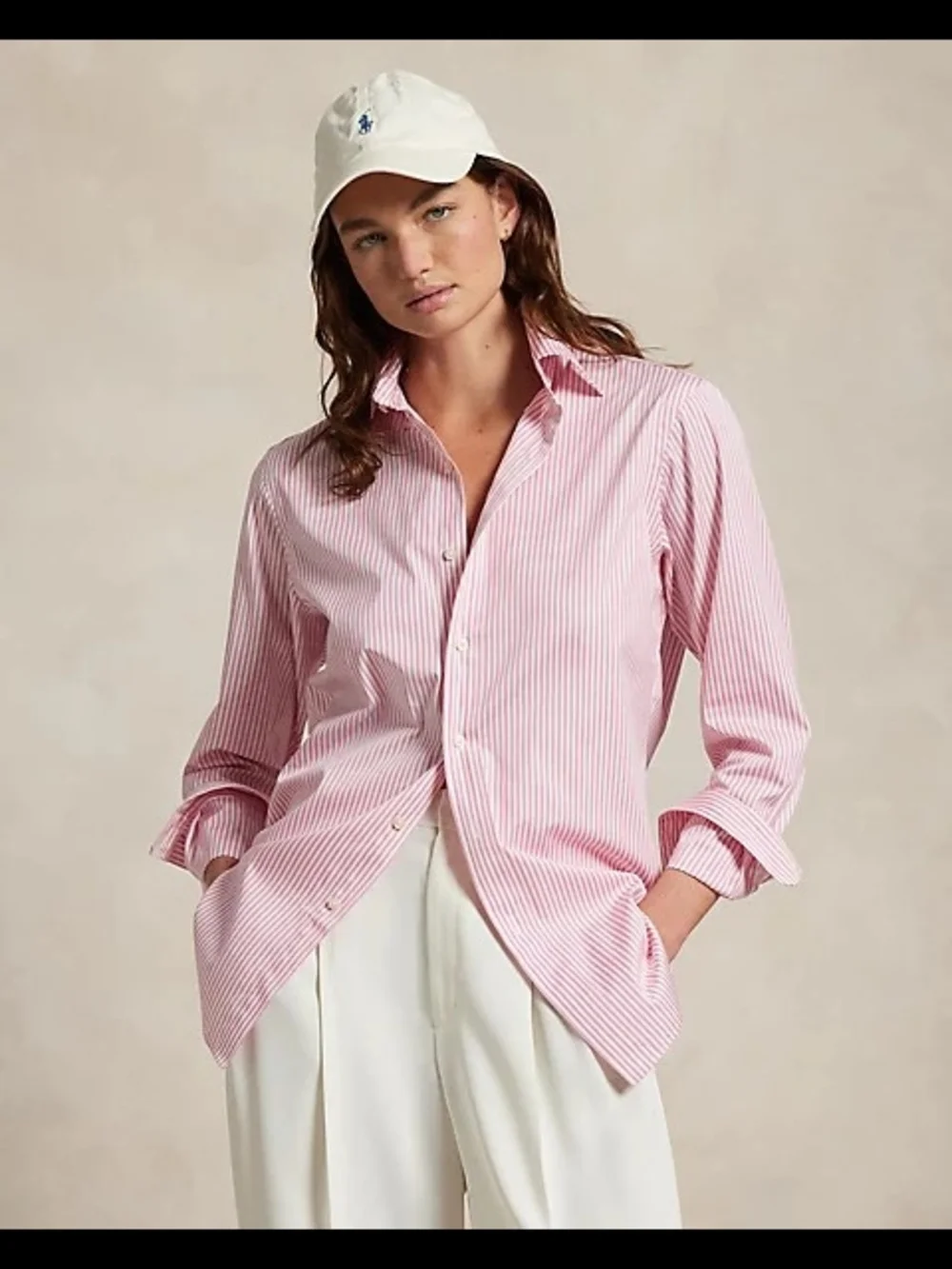 Polo by Ralph Lauren Pink & White Striped Oxford Unisex Shirt.